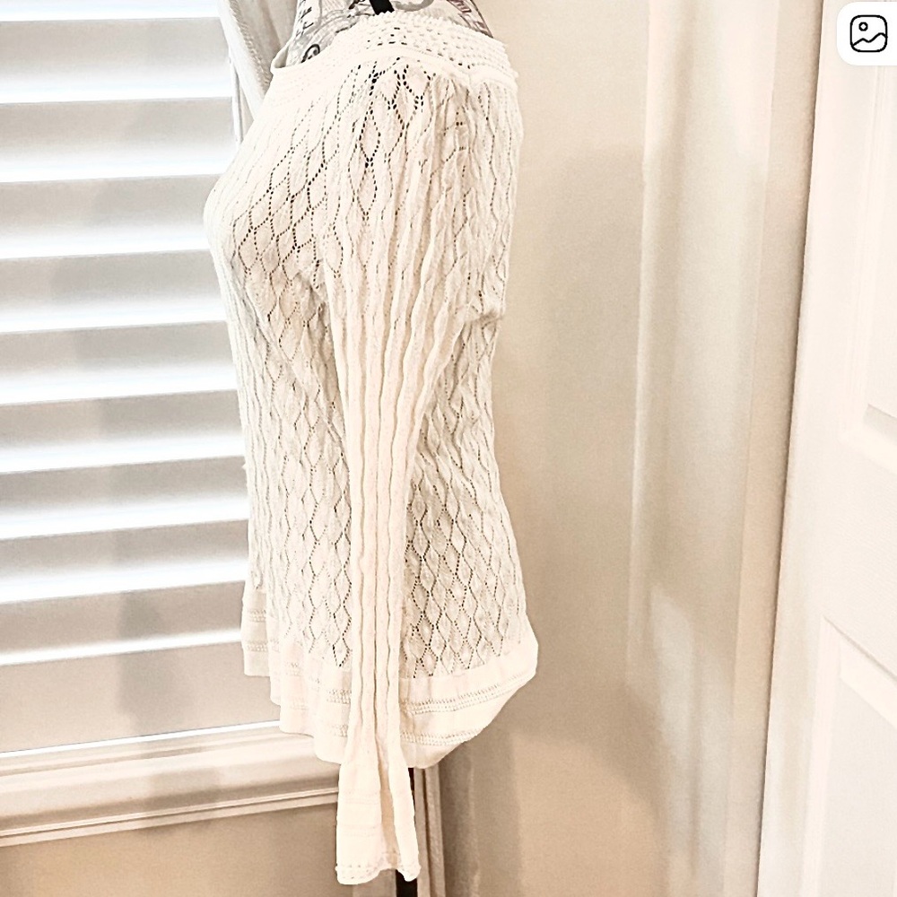 Emma James Cream Beaded Knit Sweater Size M | Feminine Boho Chic Lightweight - Picture 11 of 11